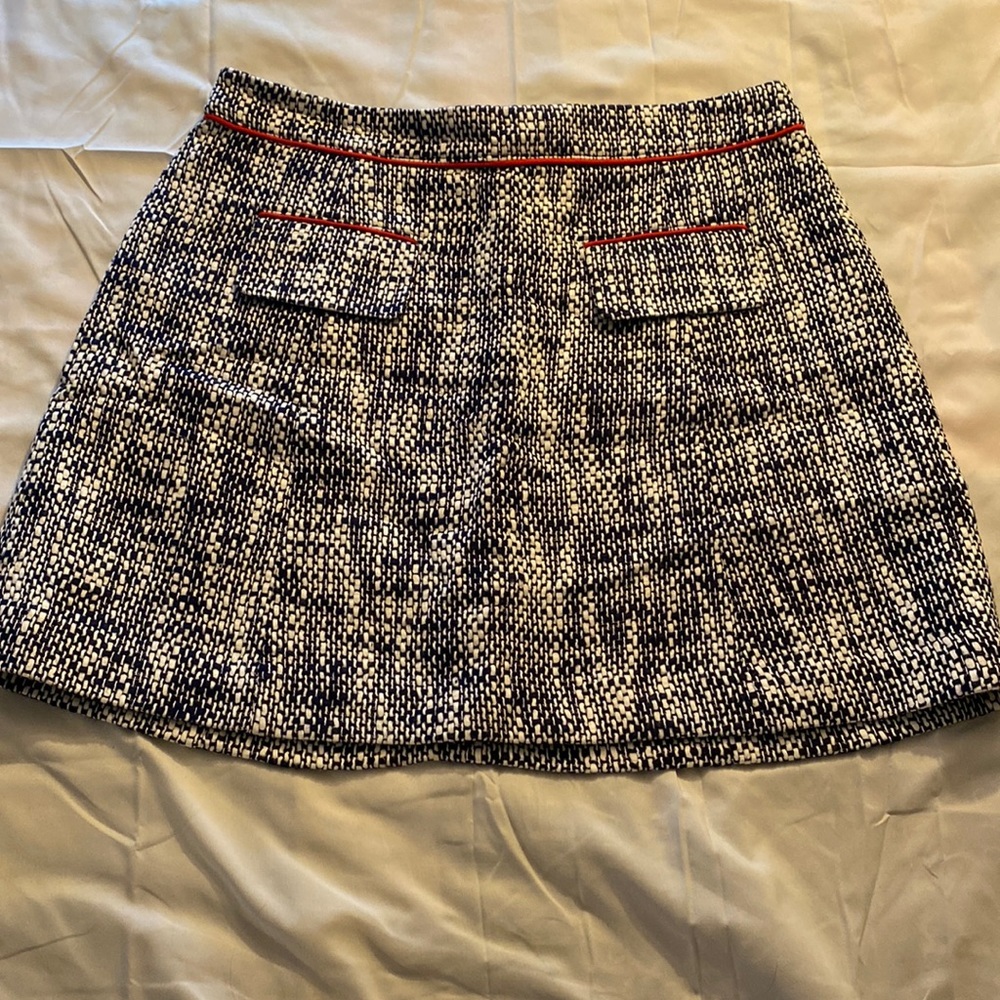 Sail to Sable Black and White Tweed Mini Skirt with Red Trim